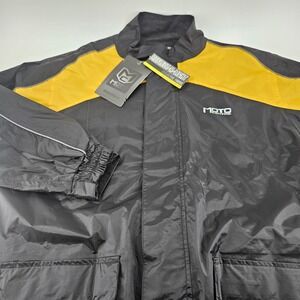 NWT MotoCentric Mototrek Rain Jacket Mens Black Yellow Reflective Nylon Shell XL